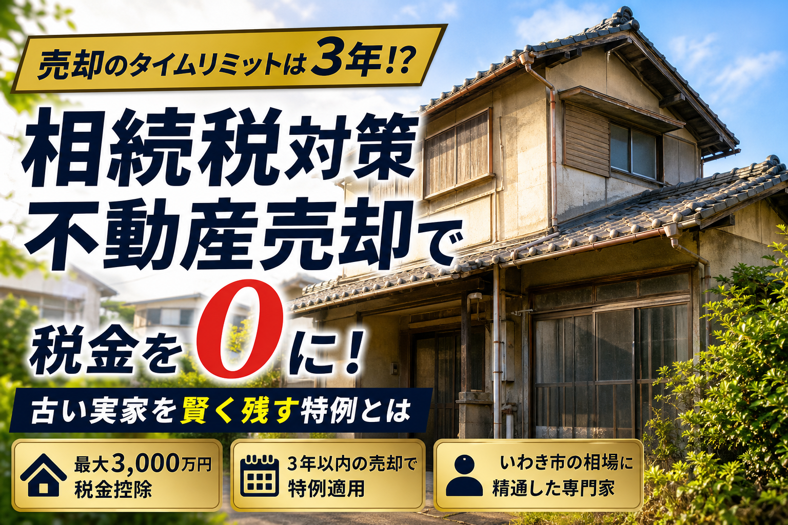 いわき市での相続税対策に不動産売却！3年以内の特例で古い実家を賢く残すコツ