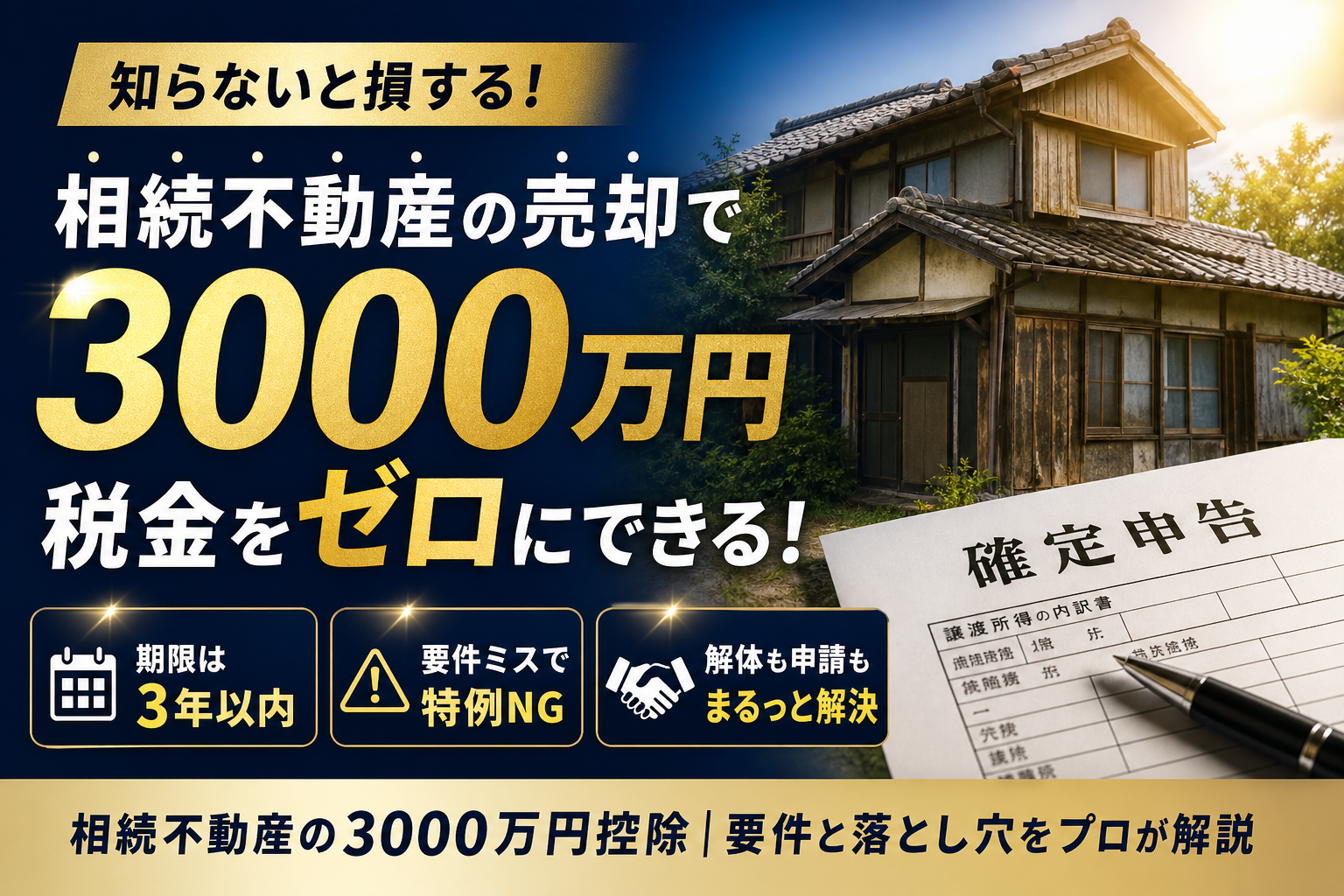 相続不動産を売却して3000万円控除を受ける要件と空き家特例の落とし穴