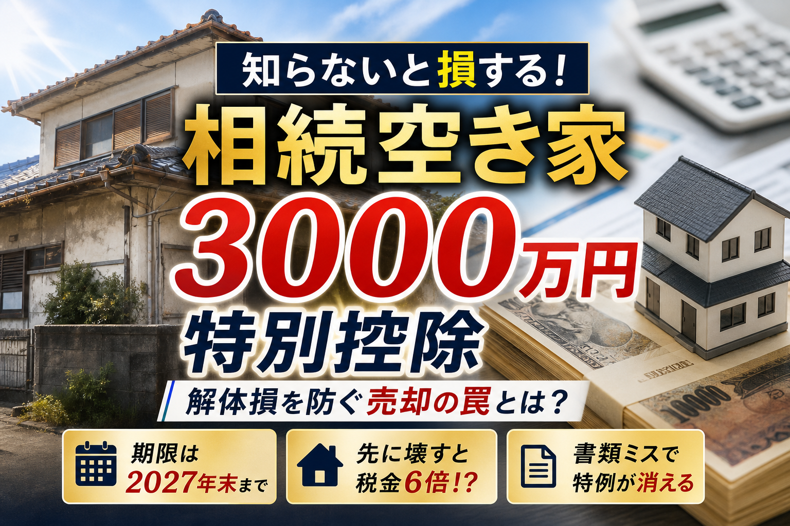 相続空き家で3000万円特別控除を受ける要件と解体損を防ぐ売却の罠