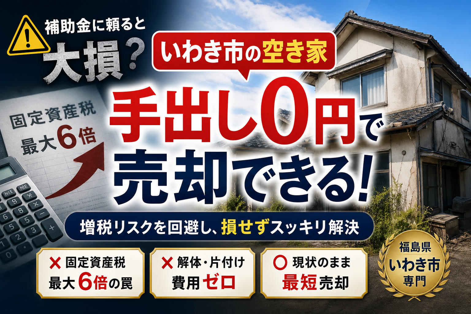 いわき市で空き家を売却するなら補助金に頼ると大損？増税の罠と手出しゼロの処分術