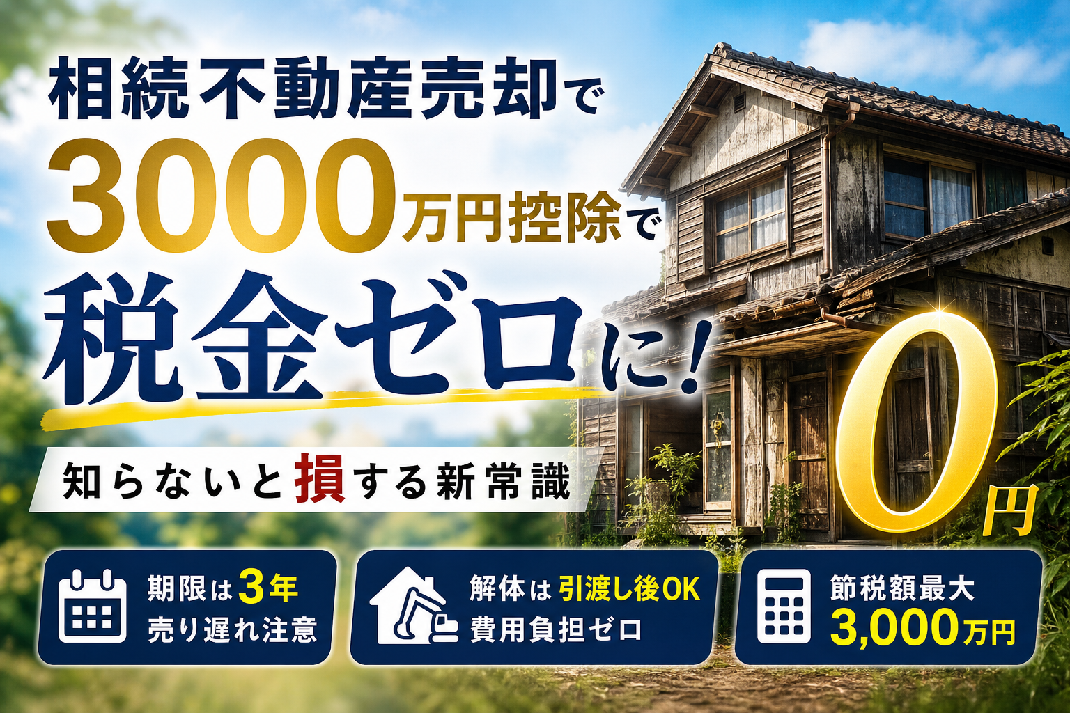 相続不動産売却で3000万円控除を使い税金をゼロにする！損しない新常識