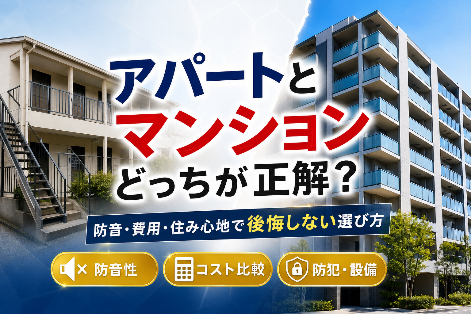 アパートとマンションの違いや防音性をプロが解説！後悔しない賃貸の選び方