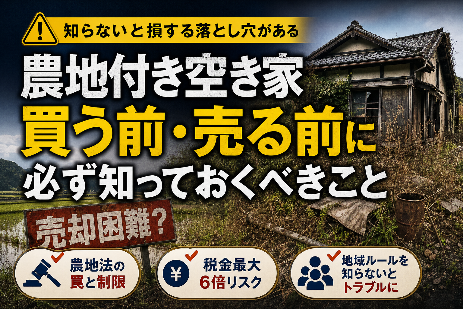 農地付き空き家のデメリットとは？0円古民家や農地法改正の罠と売却・購入の注意点