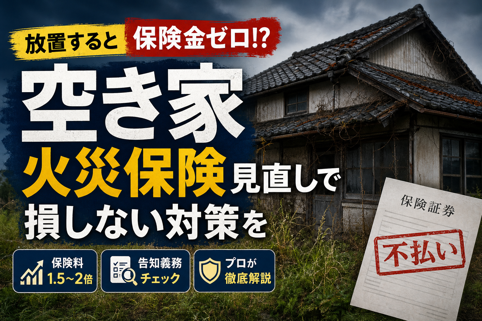 実家にある空き家に火災保険は必要？放置で不払いになるリスクと損しない対策をプロが解説