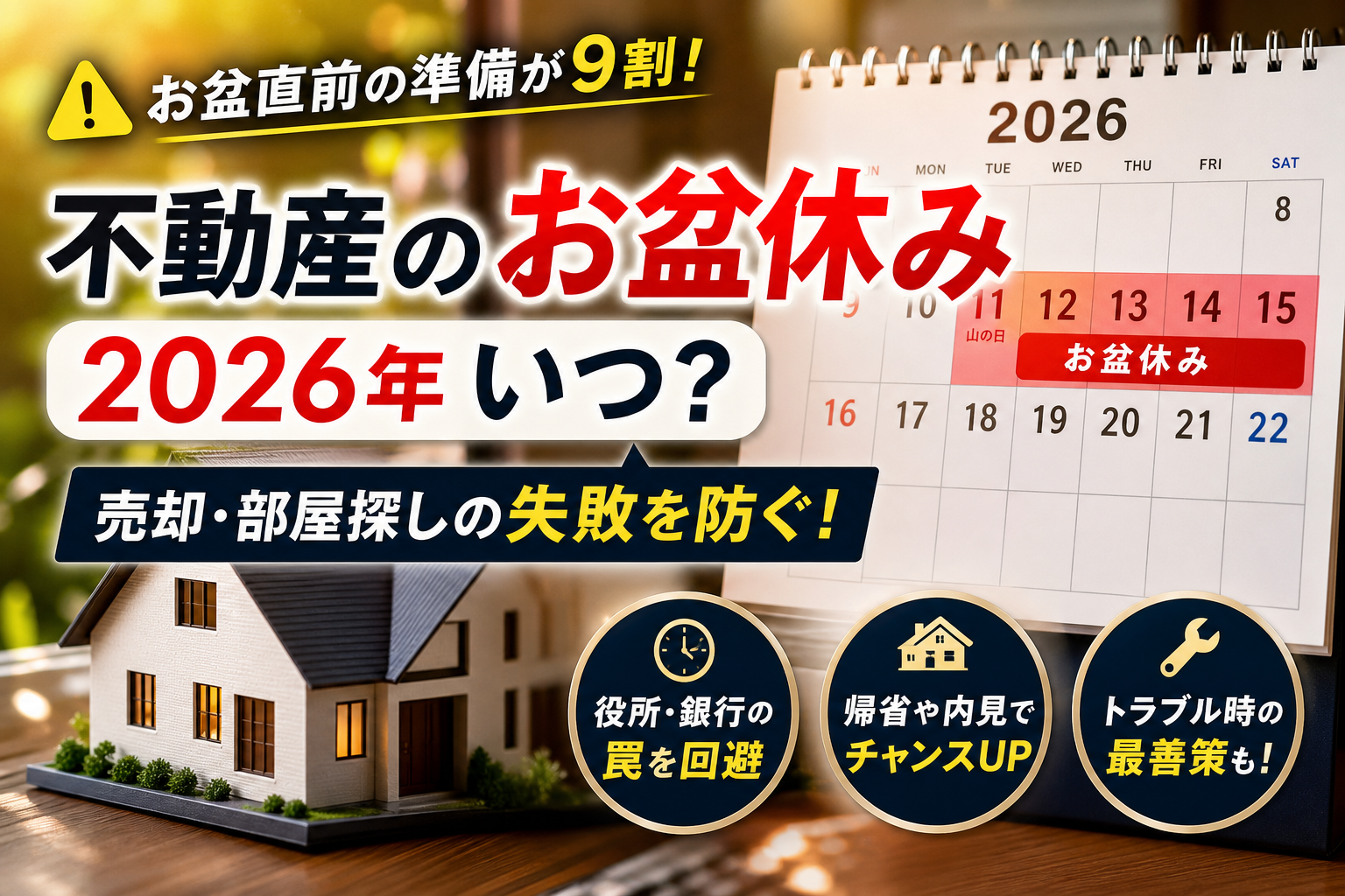 不動産のお盆休みは2026年いつ？役所や銀行の罠を避ける売却・部屋探しの正解